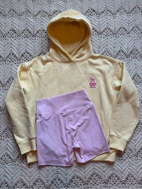 Wilo The Label Love Club Heart Cherry Yellow Graphic Hoodie Pink Biker Shorts